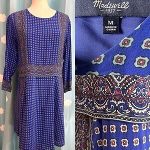 Madewell blue long sleeve boho dress- M